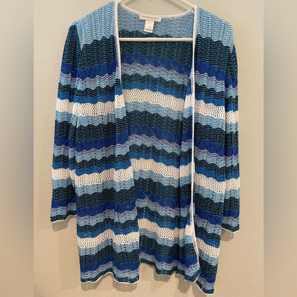 Christopher Banks striped Open Cardigan in Shades of Blues Size L - Picture 1 of 5